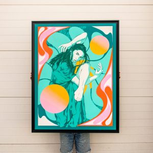 toile modèle femme vert et rose